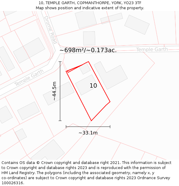 10, TEMPLE GARTH, COPMANTHORPE, YORK, YO23 3TF: Plot and title map