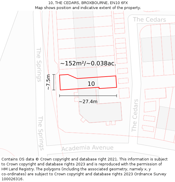 10, THE CEDARS, BROXBOURNE, EN10 6FX: Plot and title map