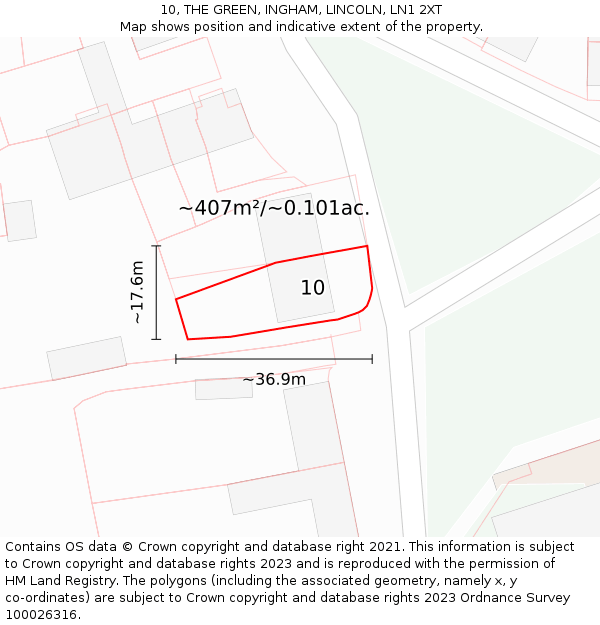 10, THE GREEN, INGHAM, LINCOLN, LN1 2XT: Plot and title map