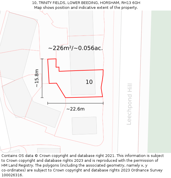 10, TRINITY FIELDS, LOWER BEEDING, HORSHAM, RH13 6GH: Plot and title map