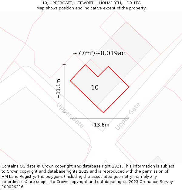 10, UPPERGATE, HEPWORTH, HOLMFIRTH, HD9 1TG: Plot and title map