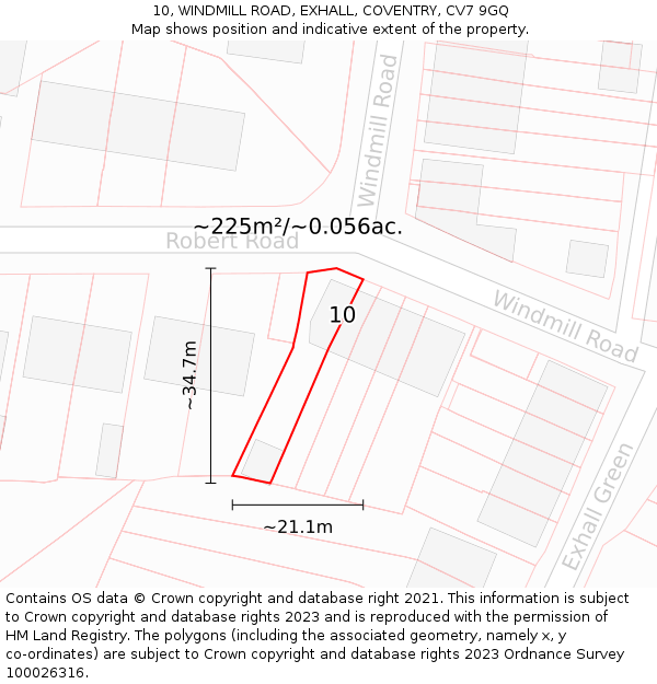 10, WINDMILL ROAD, EXHALL, COVENTRY, CV7 9GQ: Plot and title map