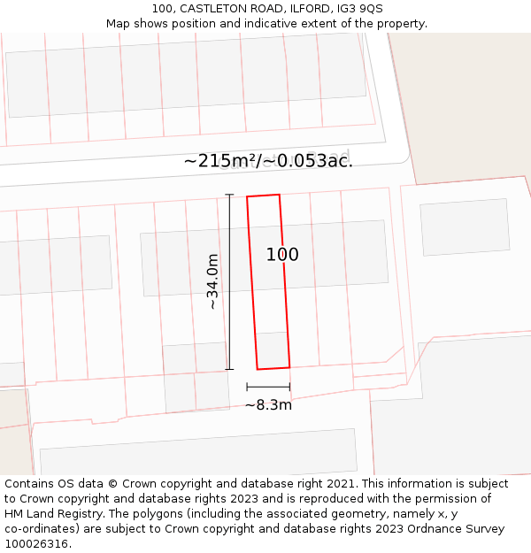 100, CASTLETON ROAD, ILFORD, IG3 9QS: Plot and title map