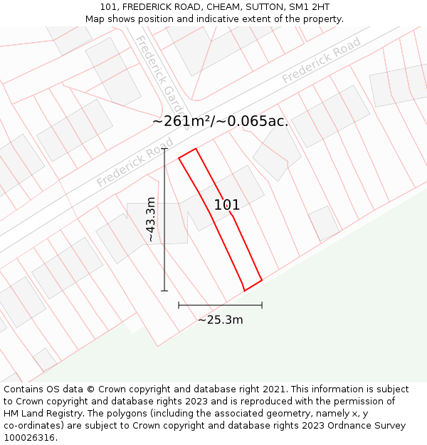 101, FREDERICK ROAD, CHEAM, SUTTON, SM1 2HT: Plot and title map