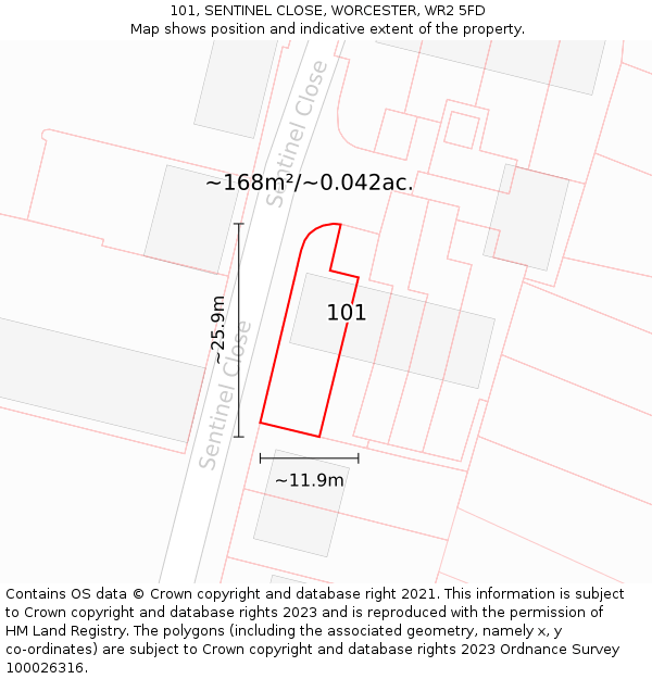101, SENTINEL CLOSE, WORCESTER, WR2 5FD: Plot and title map