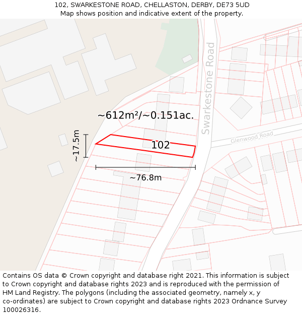 102, SWARKESTONE ROAD, CHELLASTON, DERBY, DE73 5UD: Plot and title map