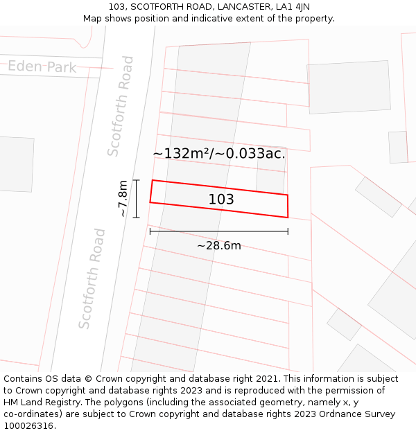 103, SCOTFORTH ROAD, LANCASTER, LA1 4JN: Plot and title map