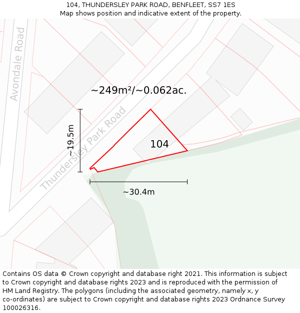 104, THUNDERSLEY PARK ROAD, BENFLEET, SS7 1ES: Plot and title map
