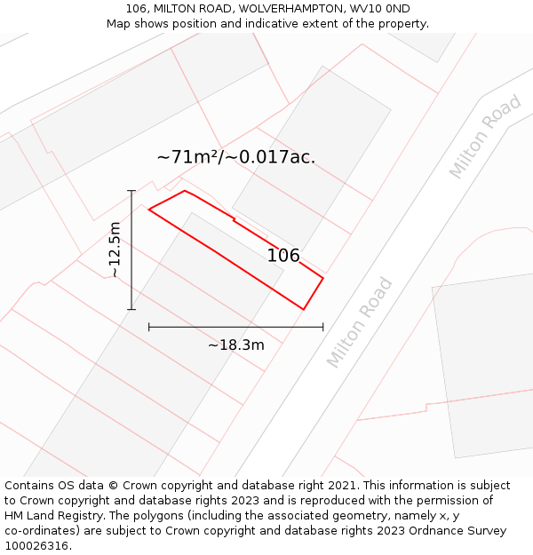 106, MILTON ROAD, WOLVERHAMPTON, WV10 0ND: Plot and title map
