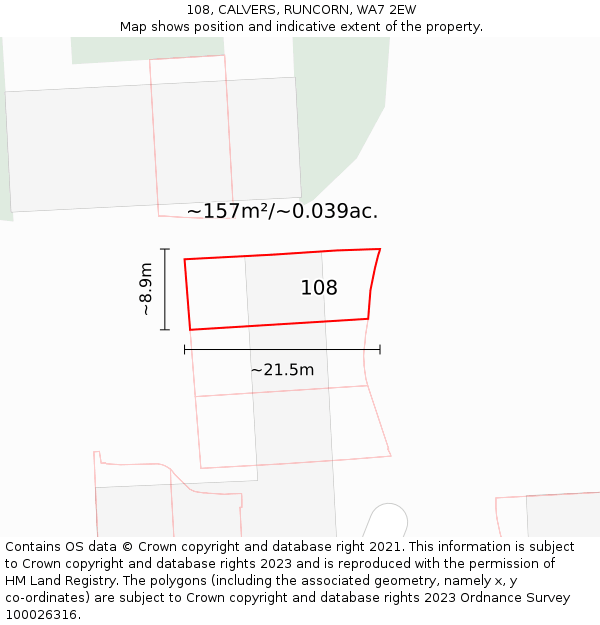 108, CALVERS, RUNCORN, WA7 2EW: Plot and title map