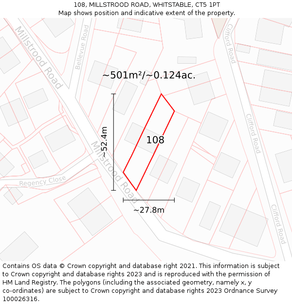108, MILLSTROOD ROAD, WHITSTABLE, CT5 1PT: Plot and title map
