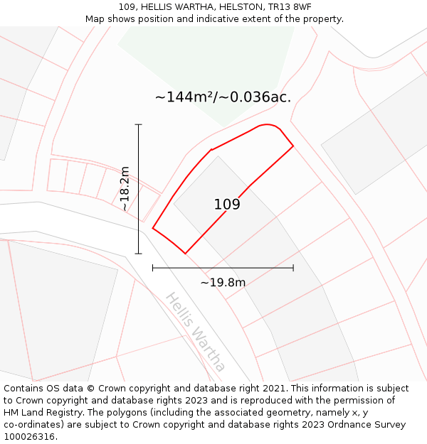 109, HELLIS WARTHA, HELSTON, TR13 8WF: Plot and title map