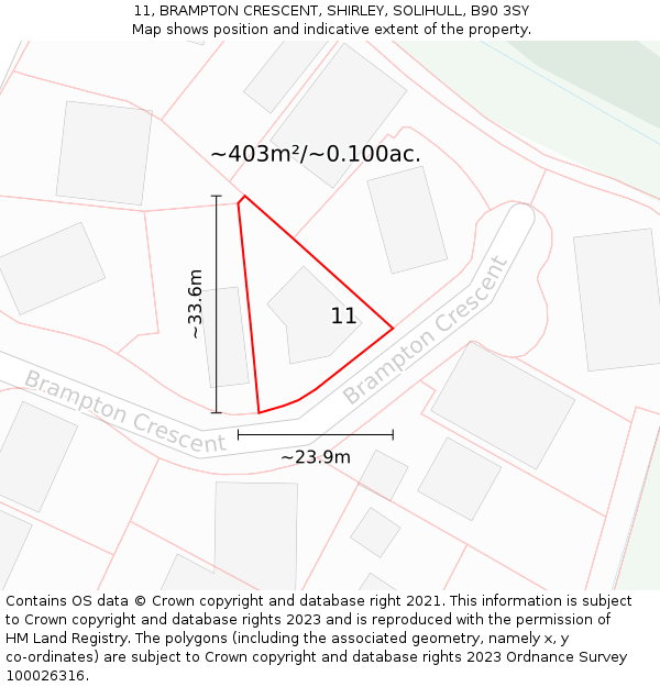 11, BRAMPTON CRESCENT, SHIRLEY, SOLIHULL, B90 3SY: Plot and title map