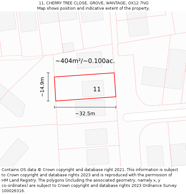 11, CHERRY TREE CLOSE, GROVE, WANTAGE, OX12 7NG: Plot and title map