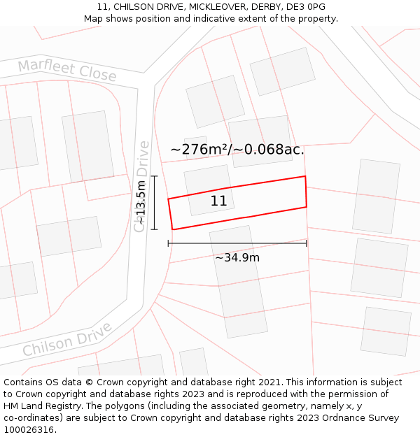 11, CHILSON DRIVE, MICKLEOVER, DERBY, DE3 0PG: Plot and title map