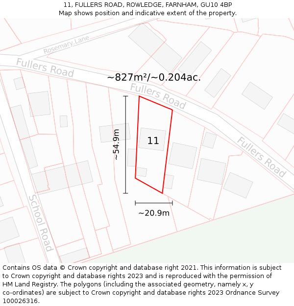 11, FULLERS ROAD, ROWLEDGE, FARNHAM, GU10 4BP: Plot and title map