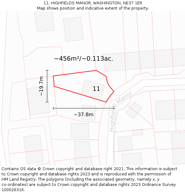 11, HIGHFIELDS MANOR, WASHINGTON, NE37 1ER: Plot and title map