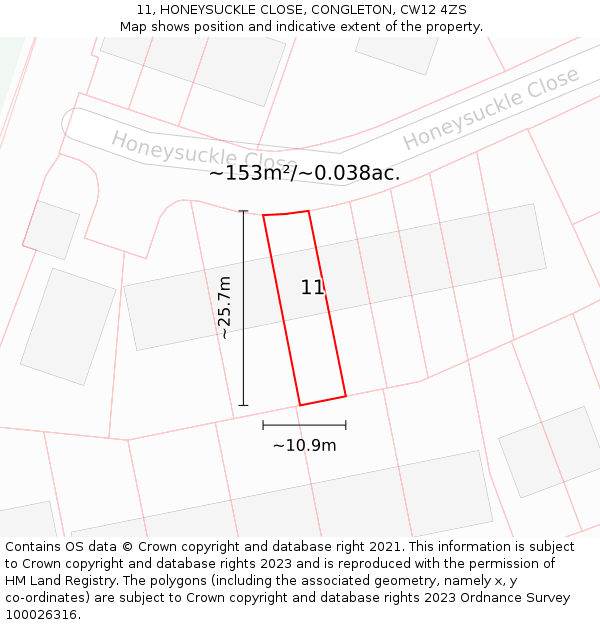 11, HONEYSUCKLE CLOSE, CONGLETON, CW12 4ZS: Plot and title map