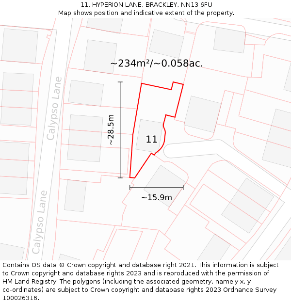 11, HYPERION LANE, BRACKLEY, NN13 6FU: Plot and title map