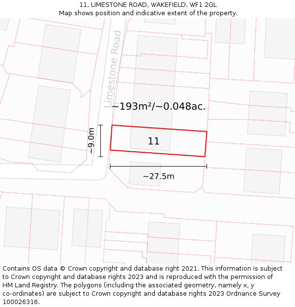 11, LIMESTONE ROAD, WAKEFIELD, WF1 2GL: Plot and title map