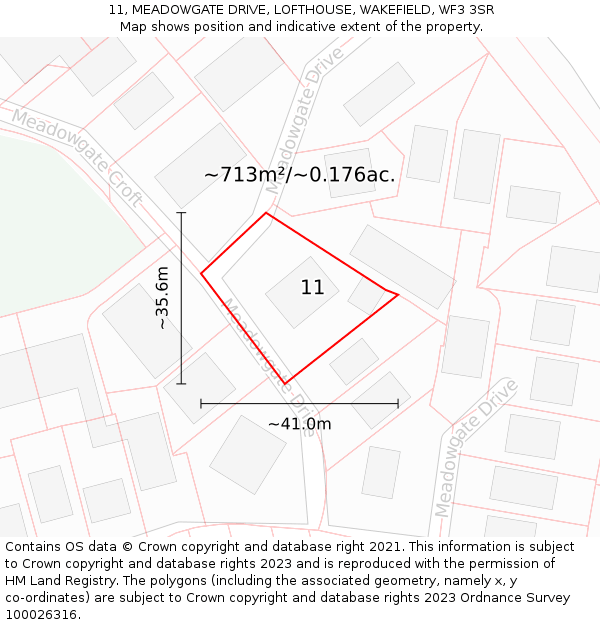 11, MEADOWGATE DRIVE, LOFTHOUSE, WAKEFIELD, WF3 3SR: Plot and title map