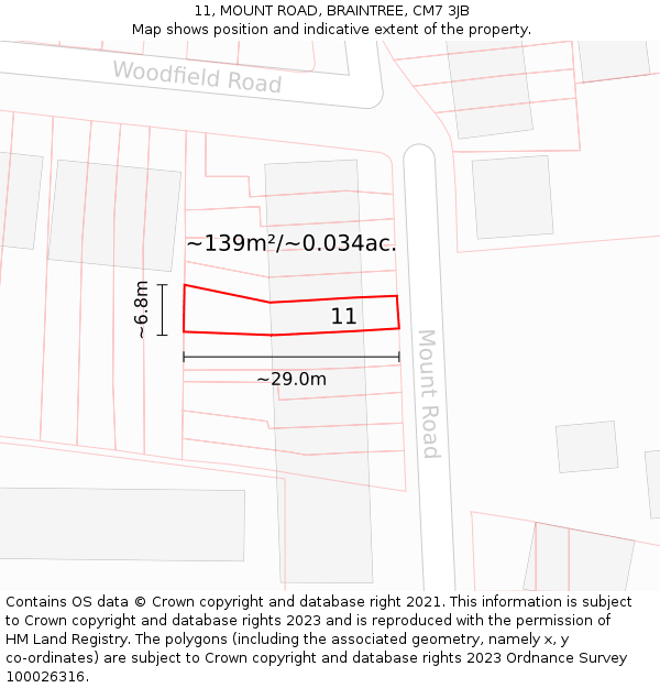 11, MOUNT ROAD, BRAINTREE, CM7 3JB: Plot and title map