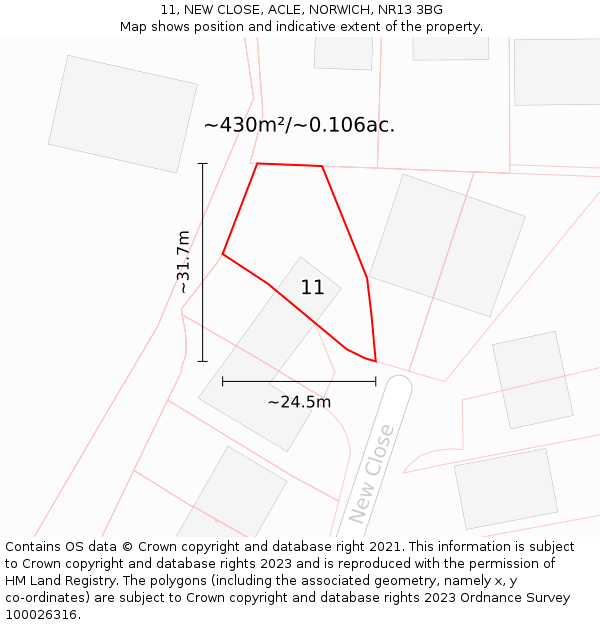 11, NEW CLOSE, ACLE, NORWICH, NR13 3BG: Plot and title map