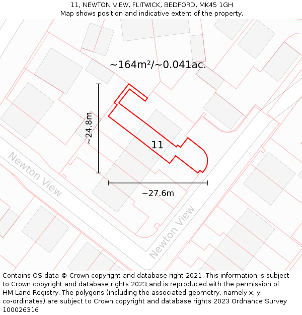 11, NEWTON VIEW, FLITWICK, BEDFORD, MK45 1GH: Plot and title map