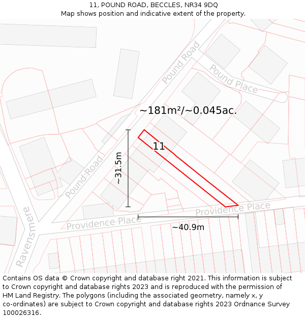 11, POUND ROAD, BECCLES, NR34 9DQ: Plot and title map