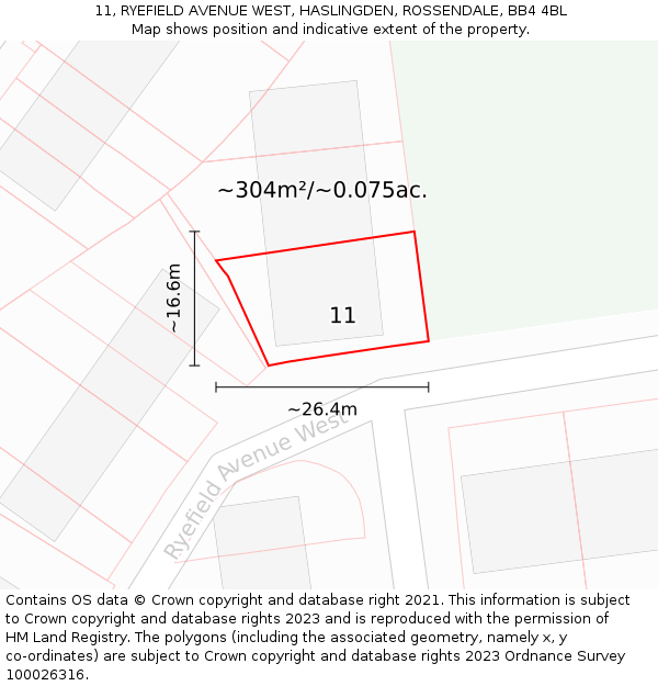 11, RYEFIELD AVENUE WEST, HASLINGDEN, ROSSENDALE, BB4 4BL: Plot and title map