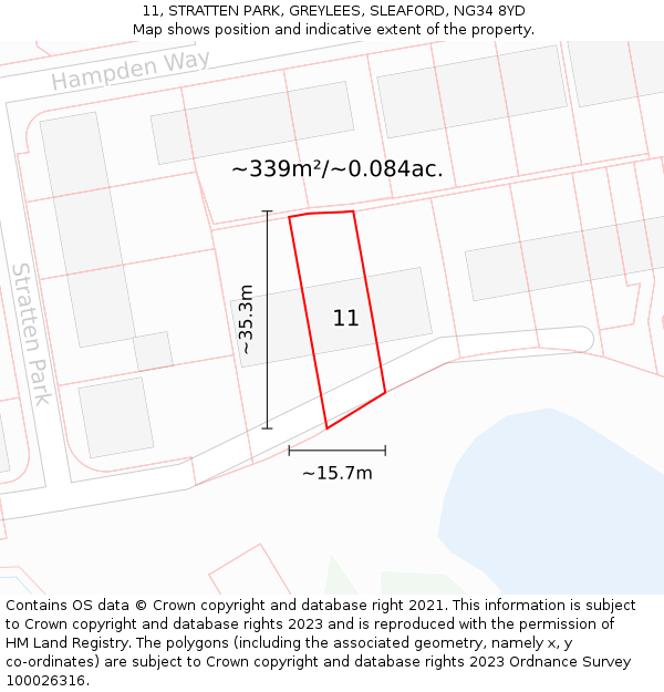 11, STRATTEN PARK, GREYLEES, SLEAFORD, NG34 8YD: Plot and title map