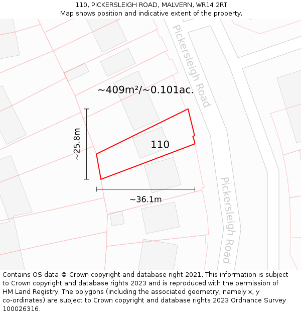 110, PICKERSLEIGH ROAD, MALVERN, WR14 2RT: Plot and title map