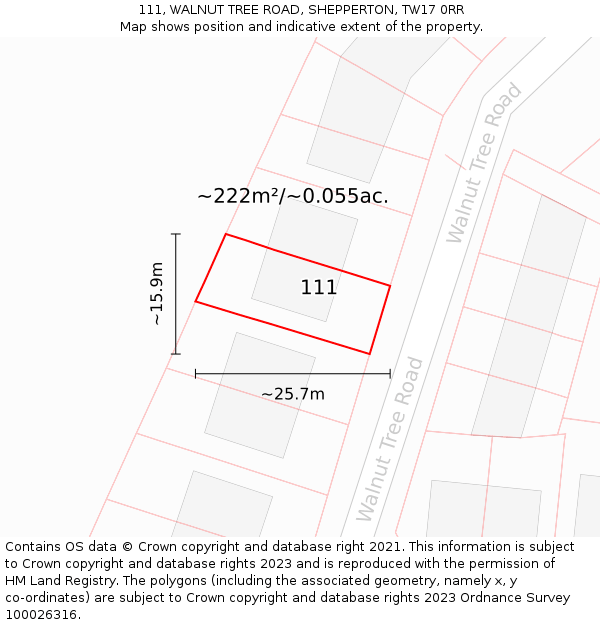 111, WALNUT TREE ROAD, SHEPPERTON, TW17 0RR: Plot and title map