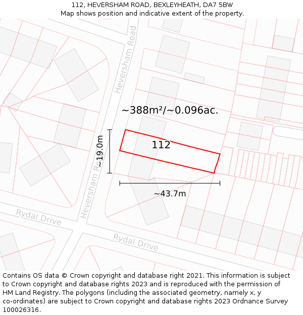 112, HEVERSHAM ROAD, BEXLEYHEATH, DA7 5BW: Plot and title map