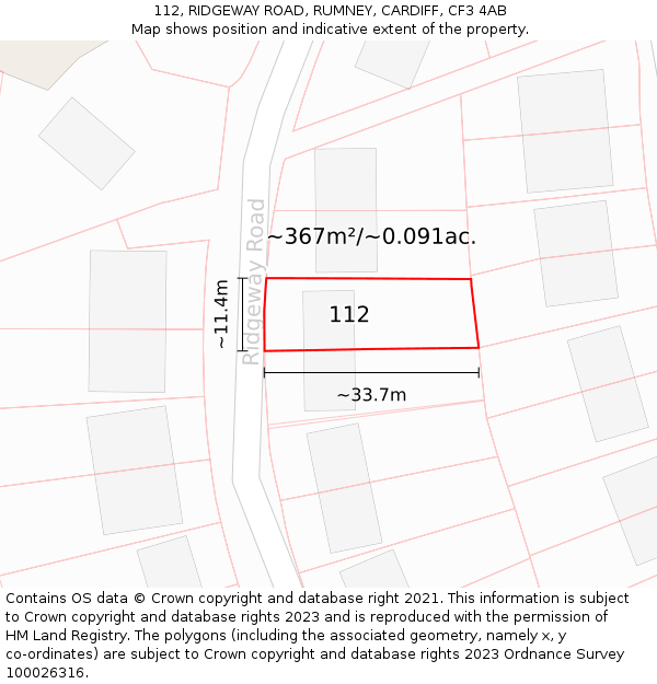 112, RIDGEWAY ROAD, RUMNEY, CARDIFF, CF3 4AB: Plot and title map