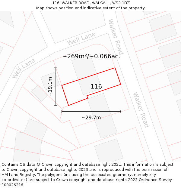 116, WALKER ROAD, WALSALL, WS3 1BZ: Plot and title map