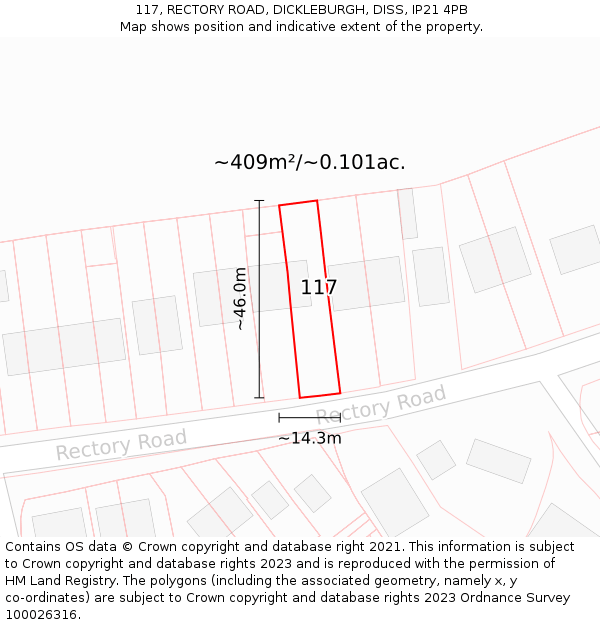 117, RECTORY ROAD, DICKLEBURGH, DISS, IP21 4PB: Plot and title map