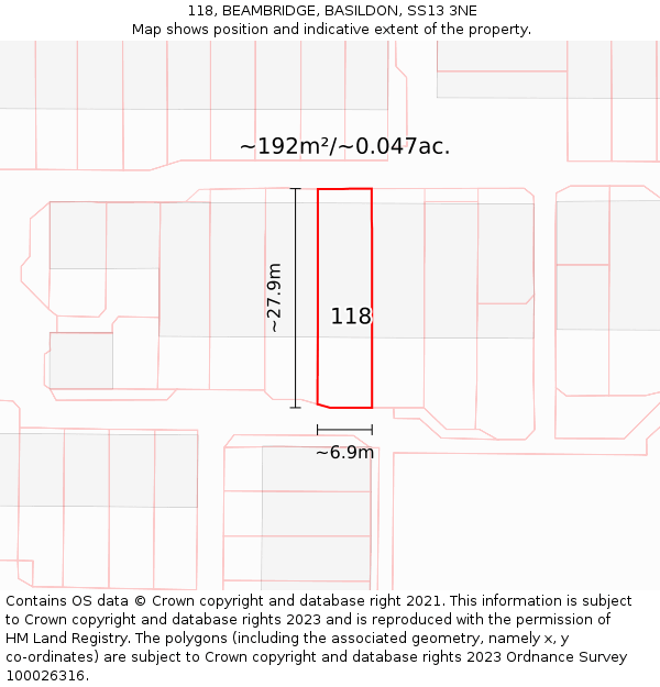 118, BEAMBRIDGE, BASILDON, SS13 3NE: Plot and title map