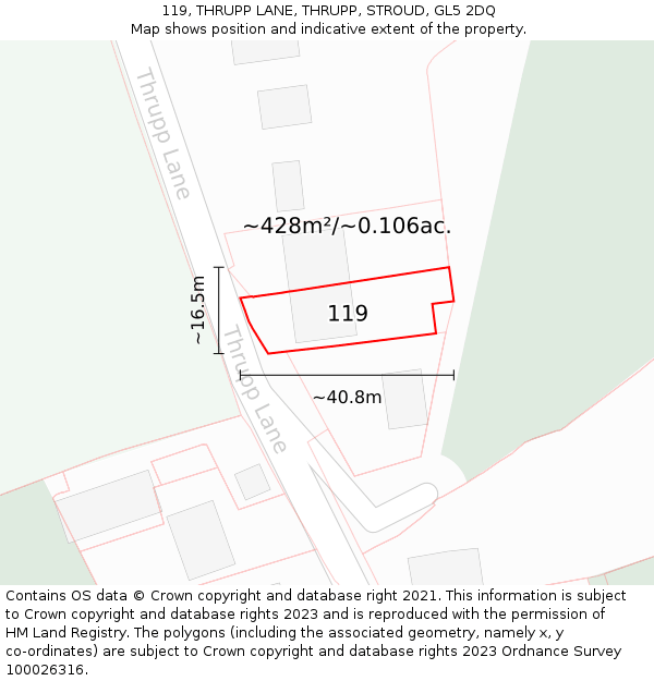 119, THRUPP LANE, THRUPP, STROUD, GL5 2DQ: Plot and title map