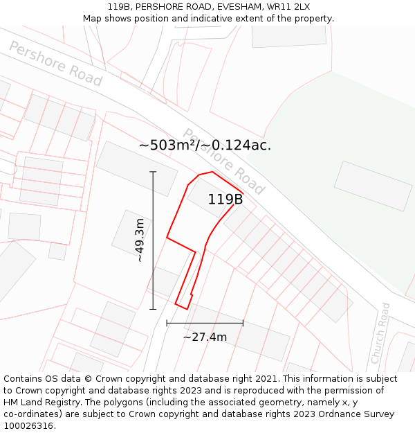 119B, PERSHORE ROAD, EVESHAM, WR11 2LX: Plot and title map