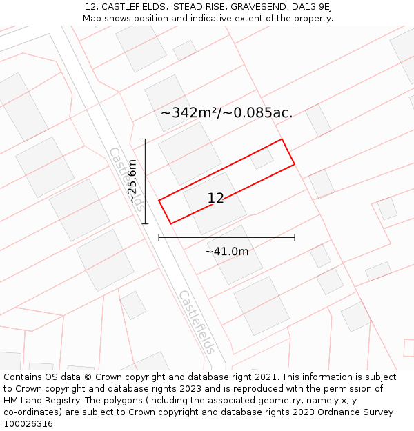 12, CASTLEFIELDS, ISTEAD RISE, GRAVESEND, DA13 9EJ: Plot and title map