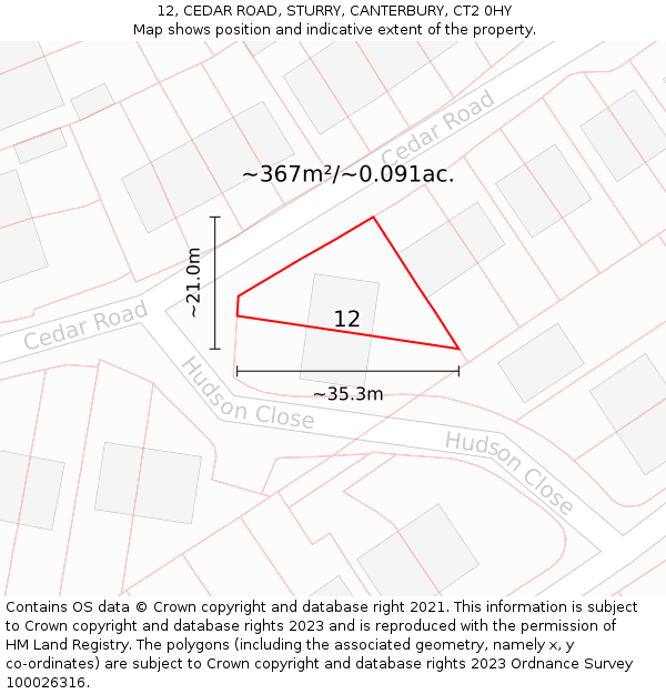 12, CEDAR ROAD, STURRY, CANTERBURY, CT2 0HY: Plot and title map