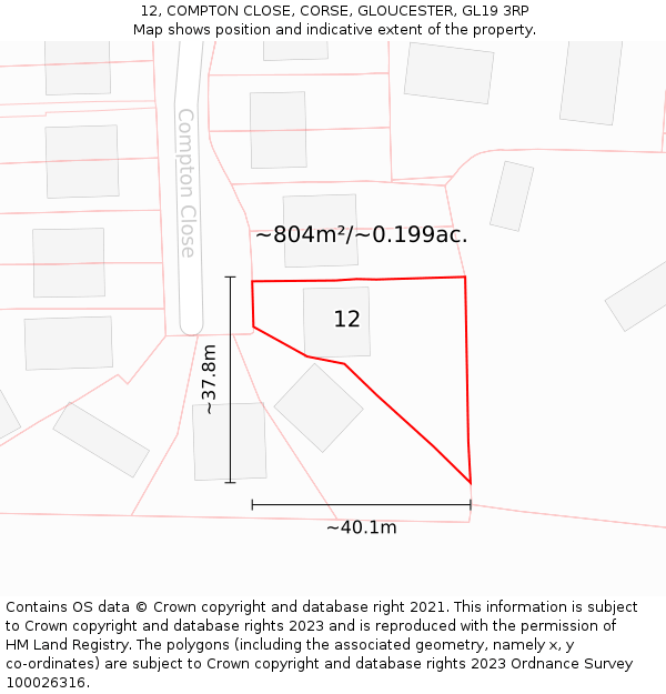 12, COMPTON CLOSE, CORSE, GLOUCESTER, GL19 3RP: Plot and title map