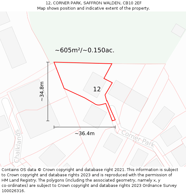 12, CORNER PARK, SAFFRON WALDEN, CB10 2EF: Plot and title map
