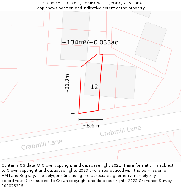 12, CRABMILL CLOSE, EASINGWOLD, YORK, YO61 3BX: Plot and title map