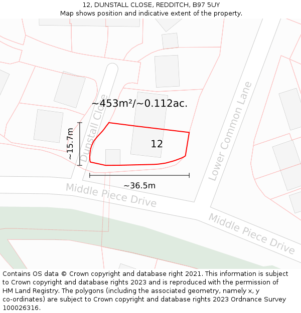 12, DUNSTALL CLOSE, REDDITCH, B97 5UY: Plot and title map