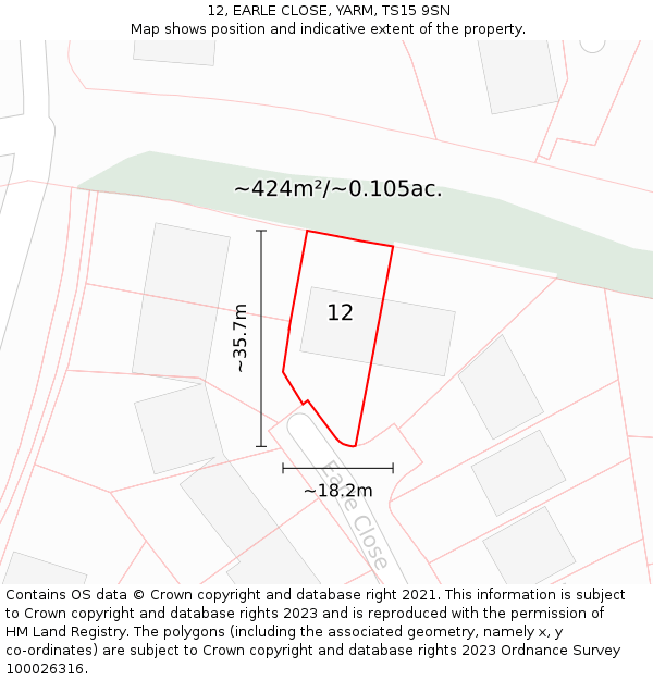 12, EARLE CLOSE, YARM, TS15 9SN: Plot and title map