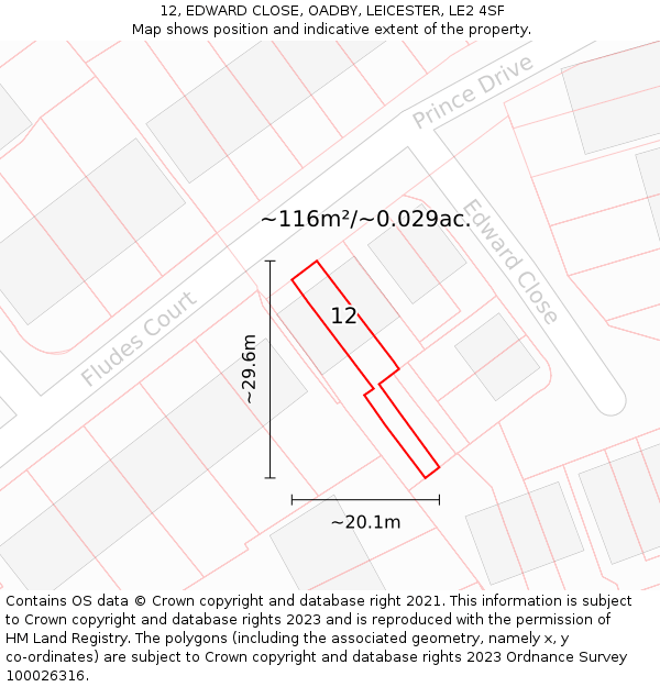 12, EDWARD CLOSE, OADBY, LEICESTER, LE2 4SF: Plot and title map