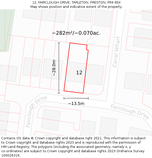 12, FAIRCLOUGH DRIVE, TARLETON, PRESTON, PR4 6EX: Plot and title map