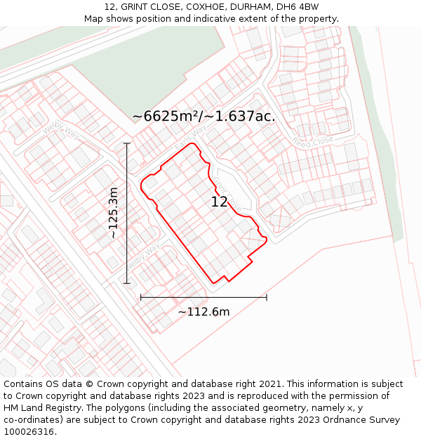 12, GRINT CLOSE, COXHOE, DURHAM, DH6 4BW: Plot and title map